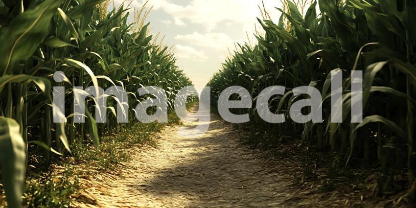 Majestic Cornfield Path A Rural Landscape Panorama