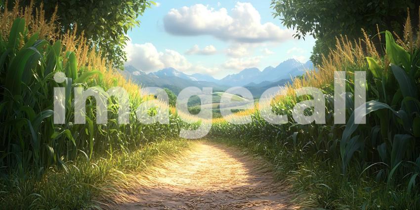 Lush Cornfield Path Scenic Rural Landscape Photography