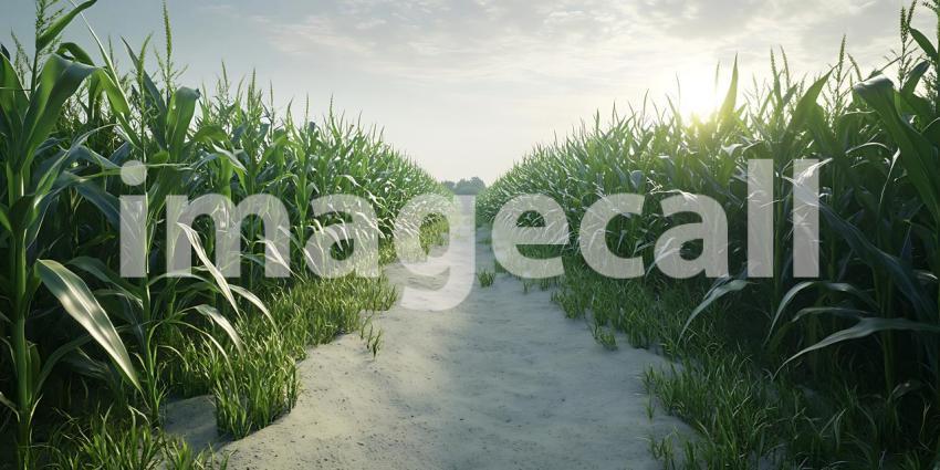 Majestic Cornfield Path Sunrise Serenity
