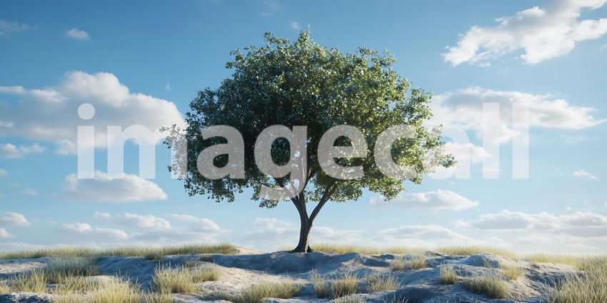 Solitary Tree Under a Blue Sky Peaceful Nature Scene