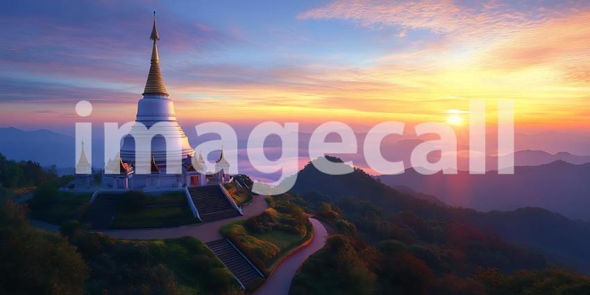 Sunrise Pagoda Majestic Mountaintop Temple at Dawn