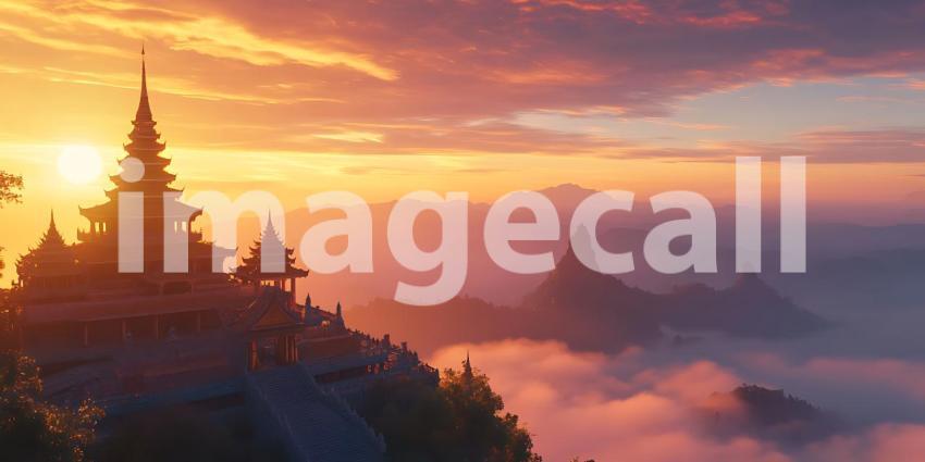 Majestic Sunrise over Ancient Temples A Breathtaking Asian Lands