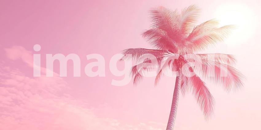Pink Palm Tree Sunset Tropical Paradise Background