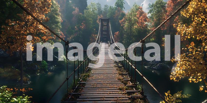 Enthralling Suspension Bridge Autumnal Forest Path