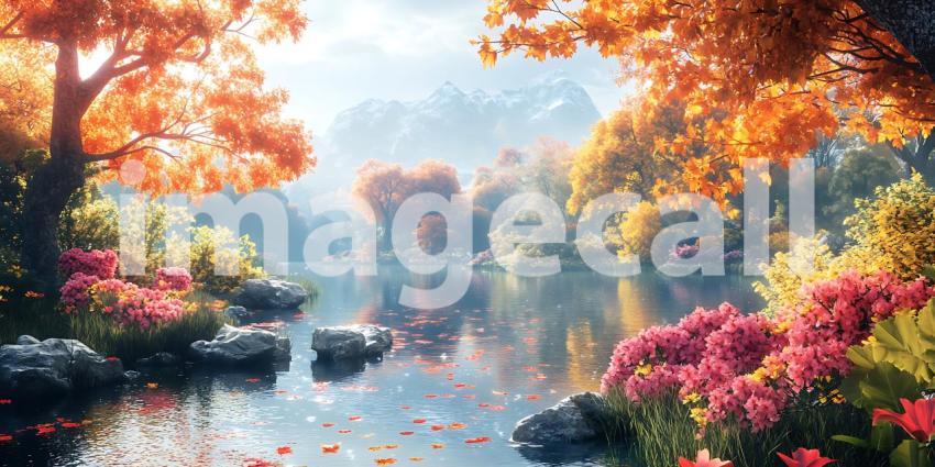 Autumnal Stream Vibrant Colors and Serene Landscape