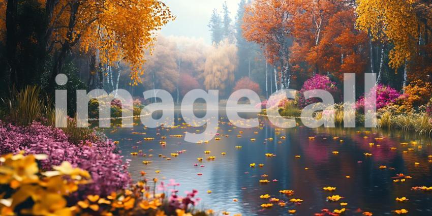 Autumnal Lake Vibrant Fall Foliage  Peaceful Reflection
