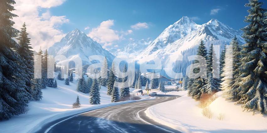 Stunning Winter Landscape Snowy Mountains Pine Trees and Serene