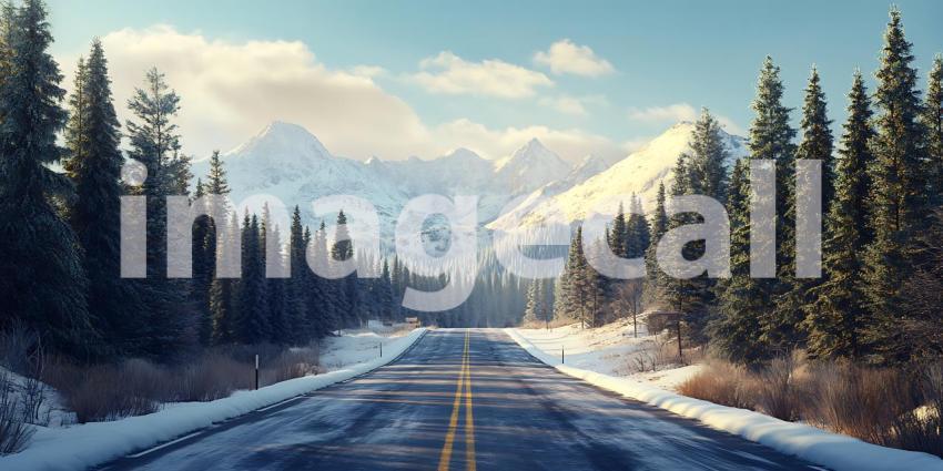 Winter Wonderland Road Scenic Snowy Mountain Drive