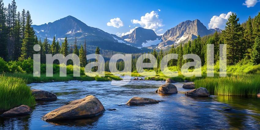 Mountain River Landscape Scenic View of Crystal Clear Water  Maj