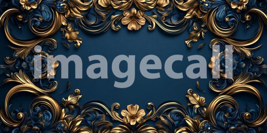 Luxury Gold and Blue Baroque Frame Elegant Design Background