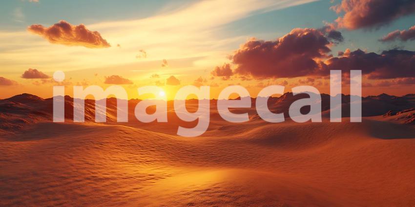 Vibrant Sunset Landscape Beach Scene with Golden Hour Light