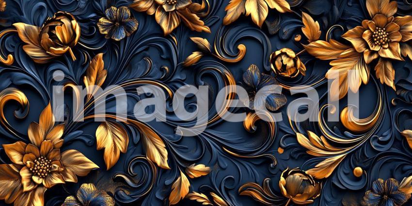 Luxury Gold Leaf  Navy Blue Texture Elegant Background