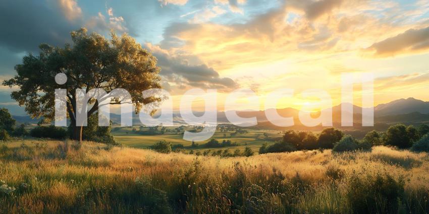 Sunset Landscape Serene Golden Hour Scenery