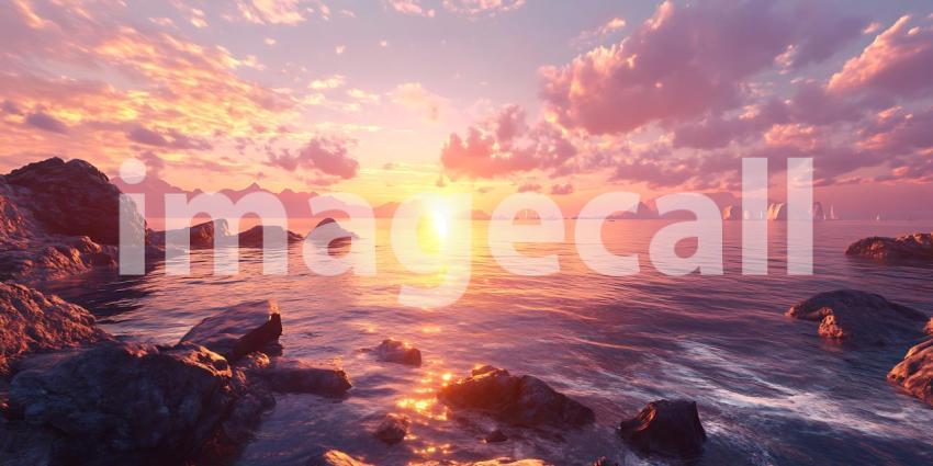 Stunning Sunset Seascape Pink Clouds  Golden Hour
