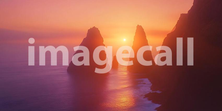 Icelandic Coastline Sunset Dramatic Cliffs  Ocean Waves