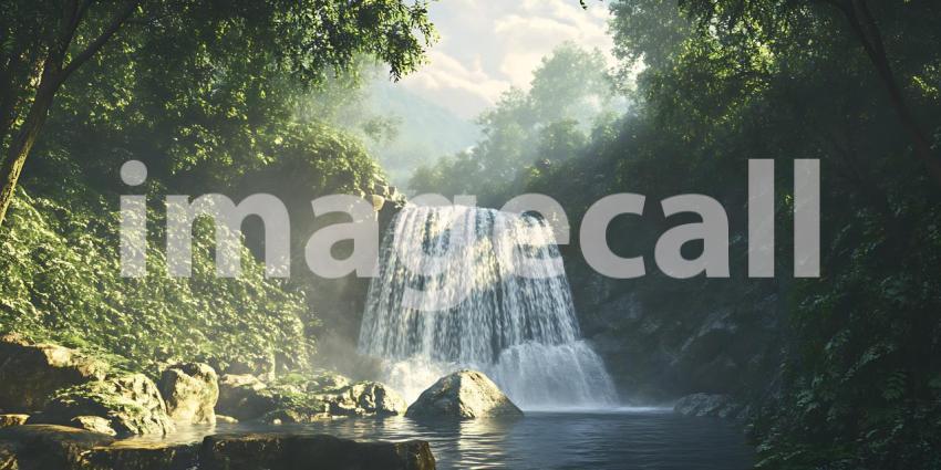 Serene Waterfall Lush Rainforest Oasis