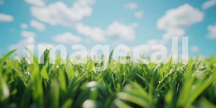 Vibrant Green Grass Under a Sunny Sky Natures Serenity