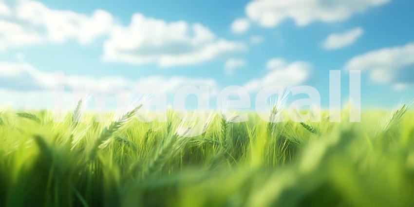 Vibrant Green Wheat Field Under a Sunny Sky Nature Photography