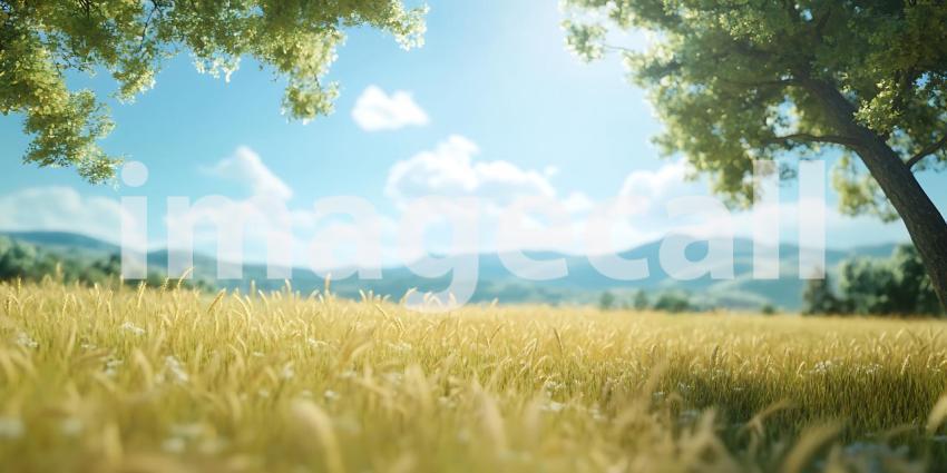 Golden Wheat Field Landscape Sunny Day Nature Scene