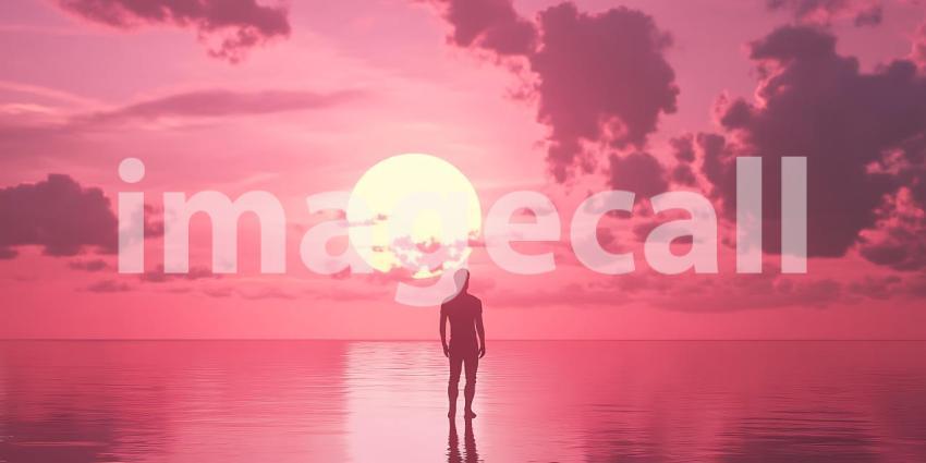 Pink Sunset Silhouette Peaceful Ocean Scene Serene Seascape Calm