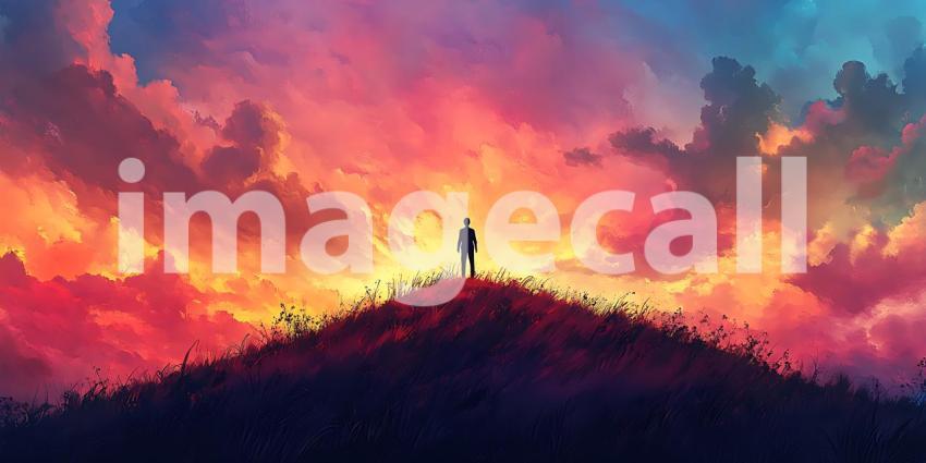 Vibrant Sunset Silhouette Atop the Hill