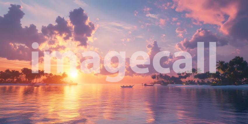 Stunning Sunset Over Tropical Ocean Peaceful Paradise Scene