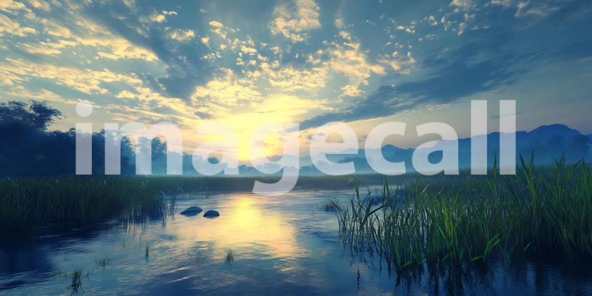 Serene Sunrise Misty Marsh Landscape Photography