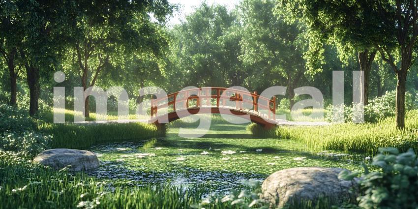 Serene Garden Bridge A Tranquil Landscape Photograph