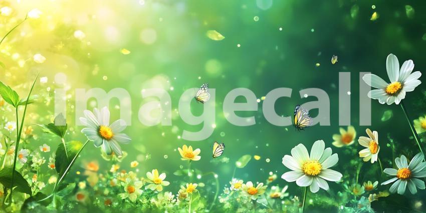 Vibrant Spring Meadow Sunlit Daisies  Bees