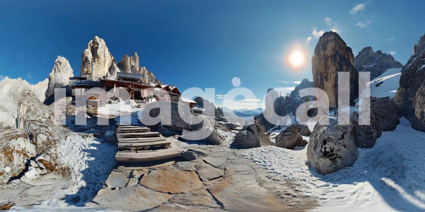 Panoramic Mountain Vista Tre Cime di Lavaredo Winter Landscape P