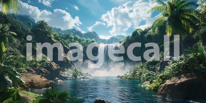 Lush Waterfall Landscape Serene Nature Scene