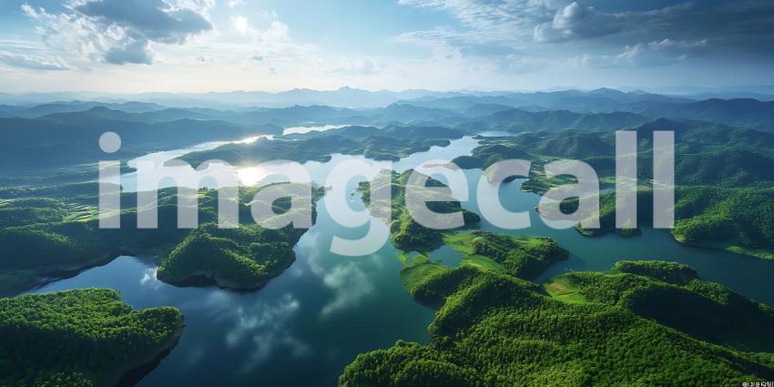 Aerial View Lush Islands Serene Lake Breathtaking Landscape Phot