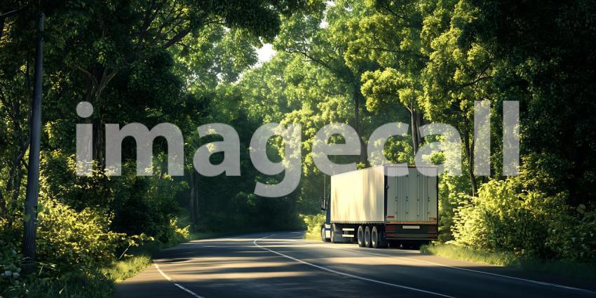 Lush Forest Road Trailer Parked in Shady Woods