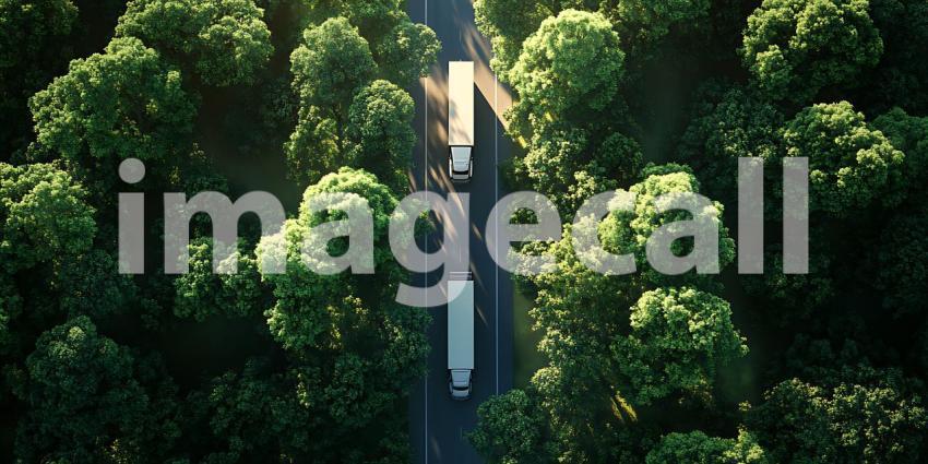 Aerial View Truck on Scenic Forest Road