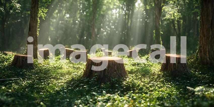 Mystical Forest Sunbeams Through Ancient Trees