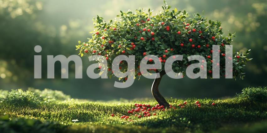 Enchanting Fruit Tree in Lush Forest Peaceful Nature Scene