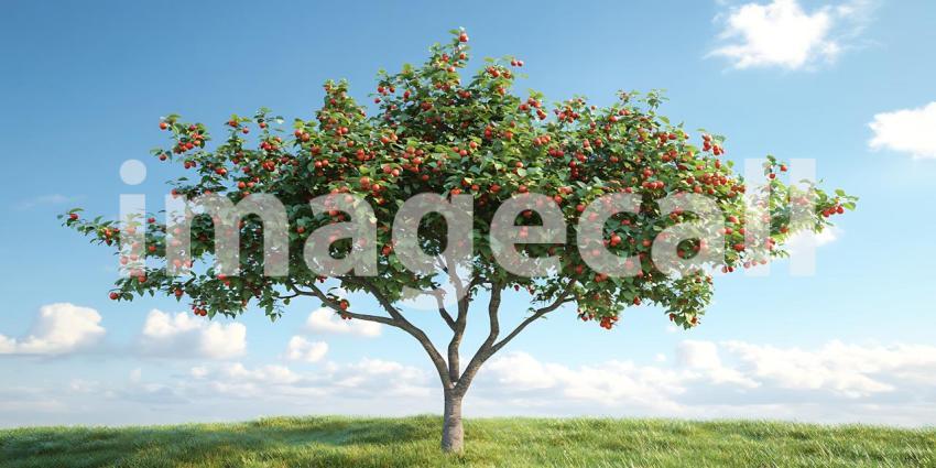 Lush Fruit Tree Under a Summer Sky Stunning Nature Photography