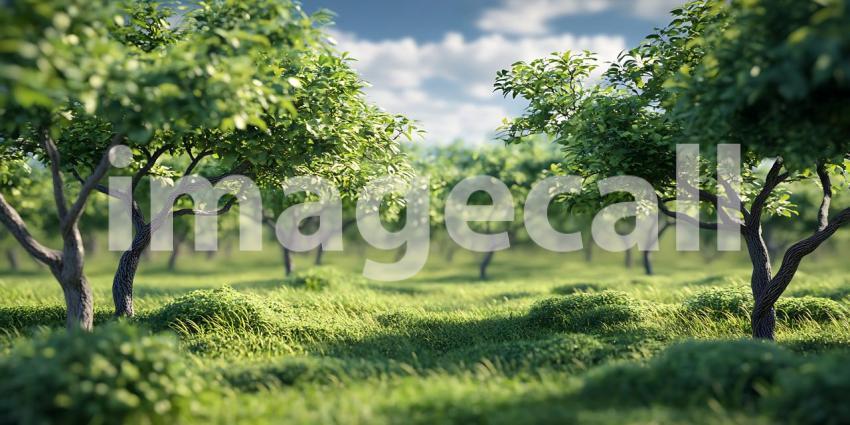 Serene Orchard A Peaceful Landscape Panorama