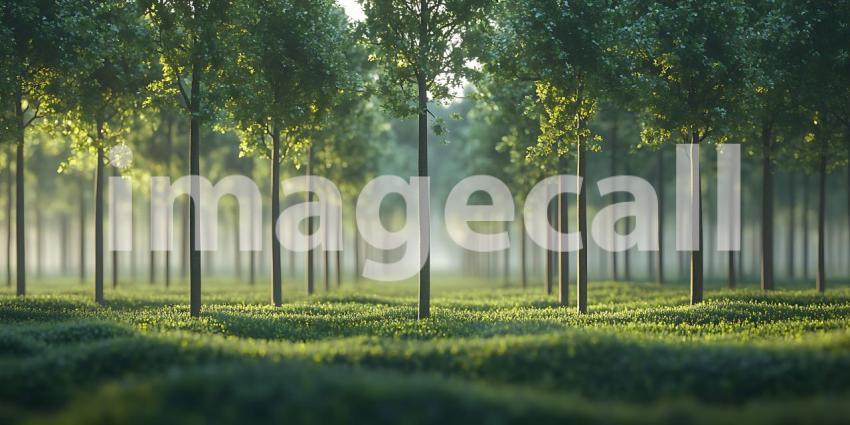 Misty Forest Serene Nature Scene Lush Green Trees Sunlight Tranq