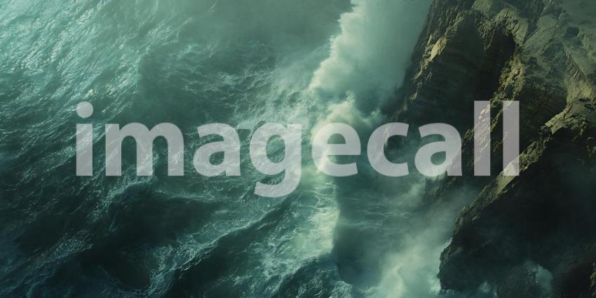 Ocean Waves Crashing Against Rocky Coastline