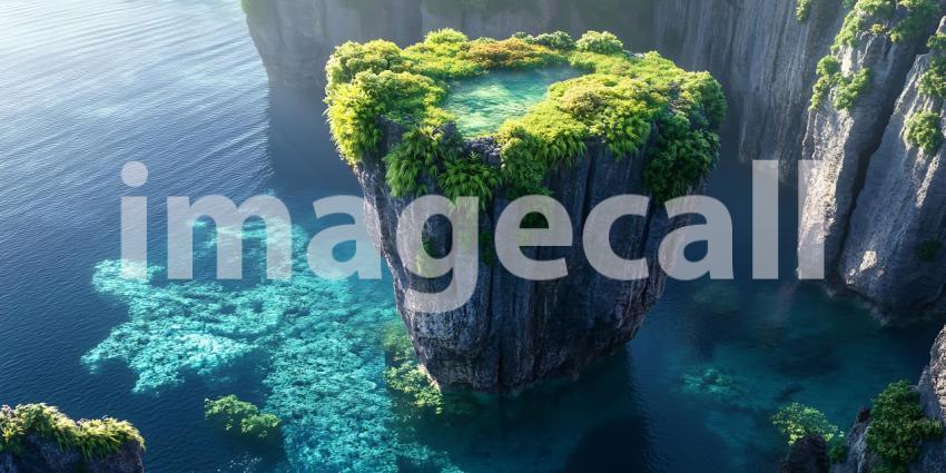 Stunning Aerial View Emerald Lagoon on Secluded Island