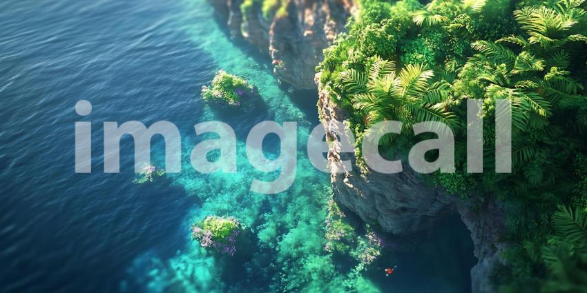 Stunning Aerial View of CrystalClear Ocean  Lush Coastline