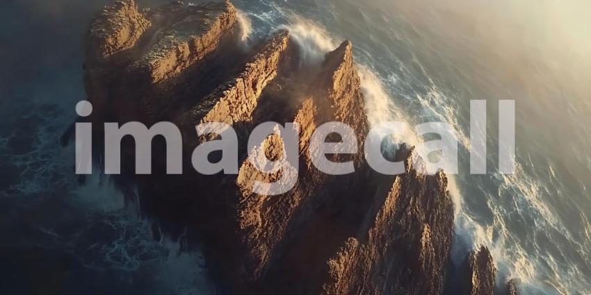 Aerial Coastal Cliffs Dramatic Ocean Wave Crashing on Rugged Roc