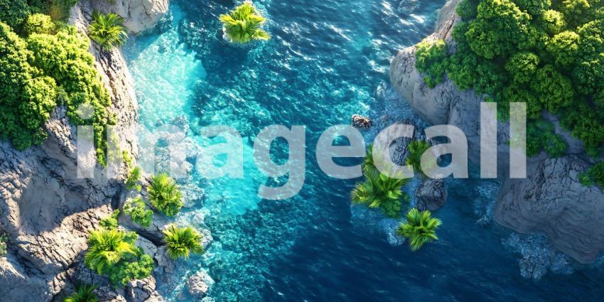 Stunning Aerial View Turquoise Water Surrounded by Lush Tropical