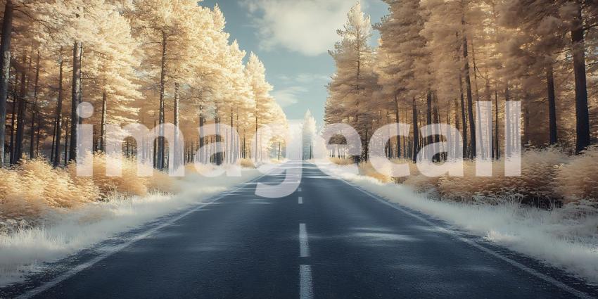 Winter Wonderland Road Snowy Forest Landscape Photography