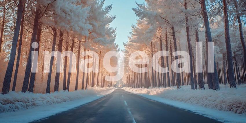 Winter Wonderland Road Scenic SnowCovered Forest Path
