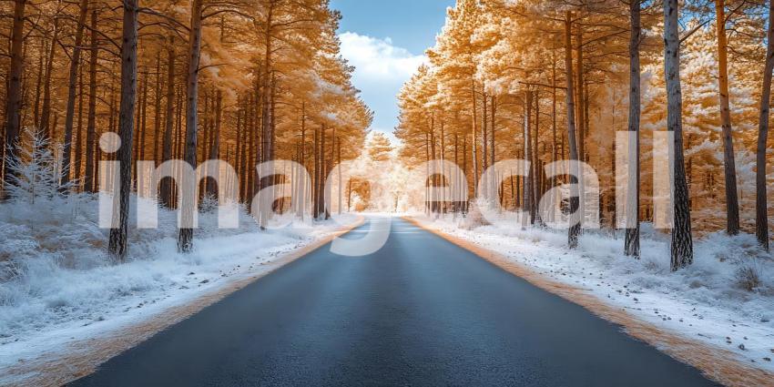 Winter Wonderland Road Scenic Drive Through Snowy Forest