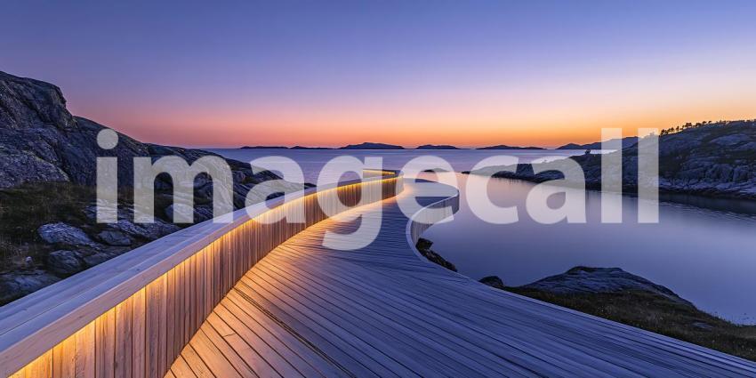 Majestic Sunset Over Snowy Mountain Lake and Dam