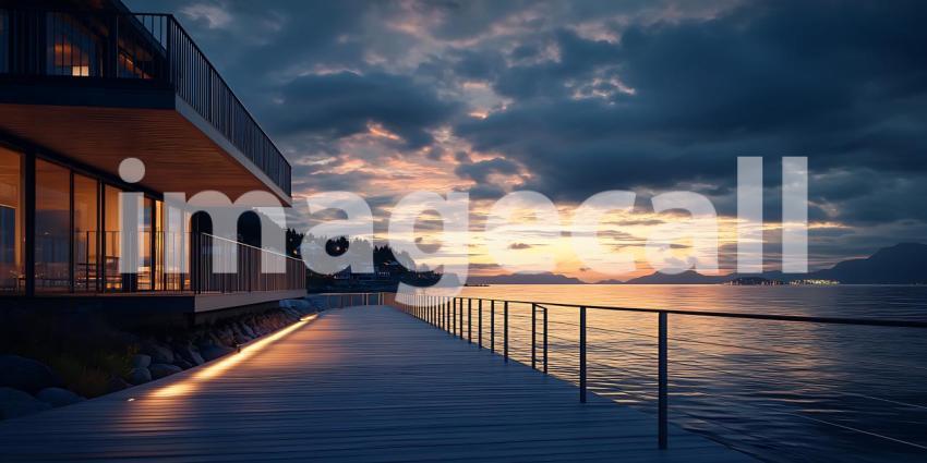 Stunning Sunset Modern Waterfront Architecture