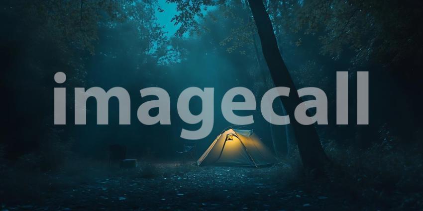 Enchanted Forest Camping Night Scene with Illuminated Tent